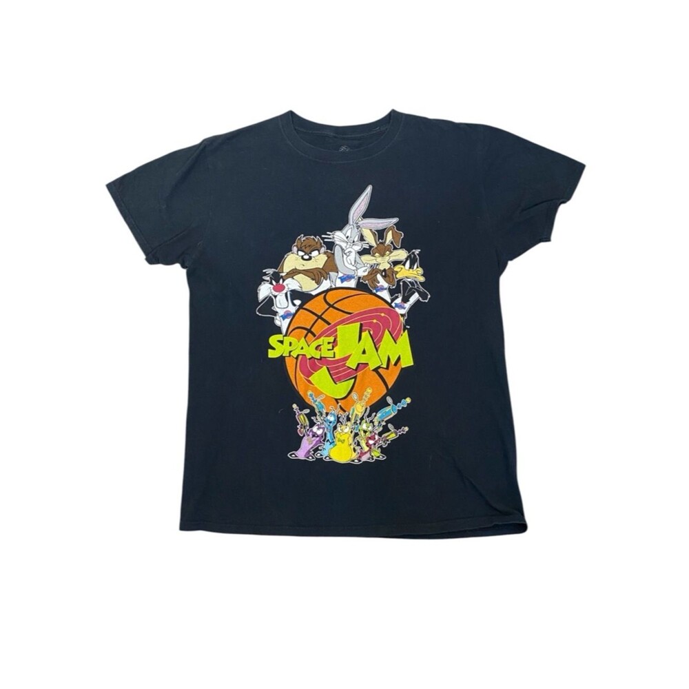 Space Jam Graphic Tee Looney Tunes Bugs Bunny Vintage Style Black T-Shirt Size L